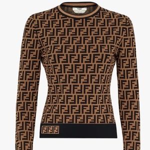 Fendi womens extra small wool pullover sweater monogram black and brown